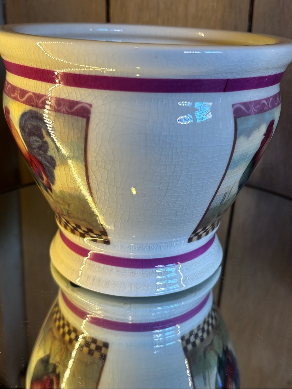 Cream Ceramic Rooster Planter with Pink Accents - Picture 7 of 13